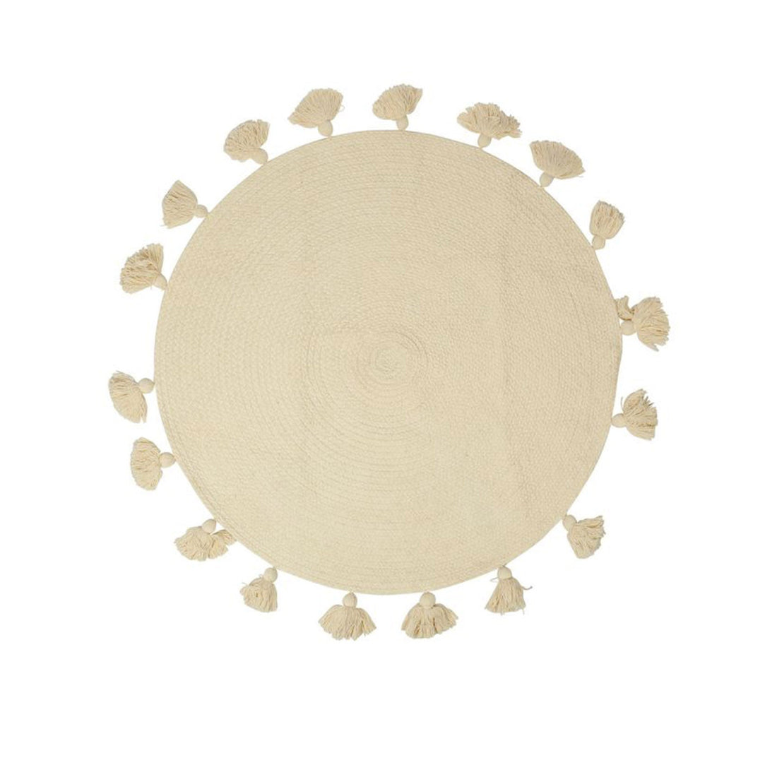 Tapete Pompons Redondo Bege 90 cm