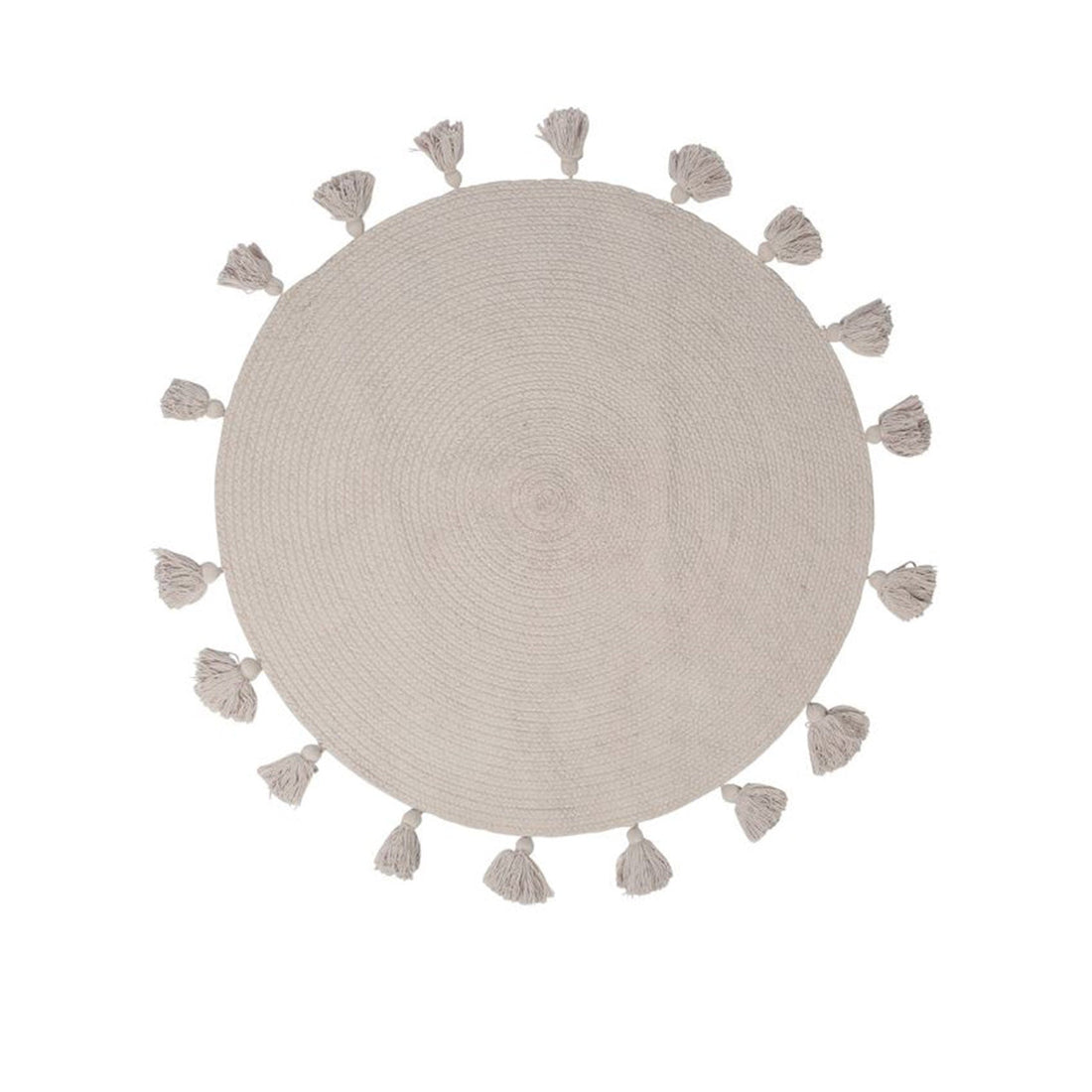 Tapete Pompons Redondo Cinza 90 cm