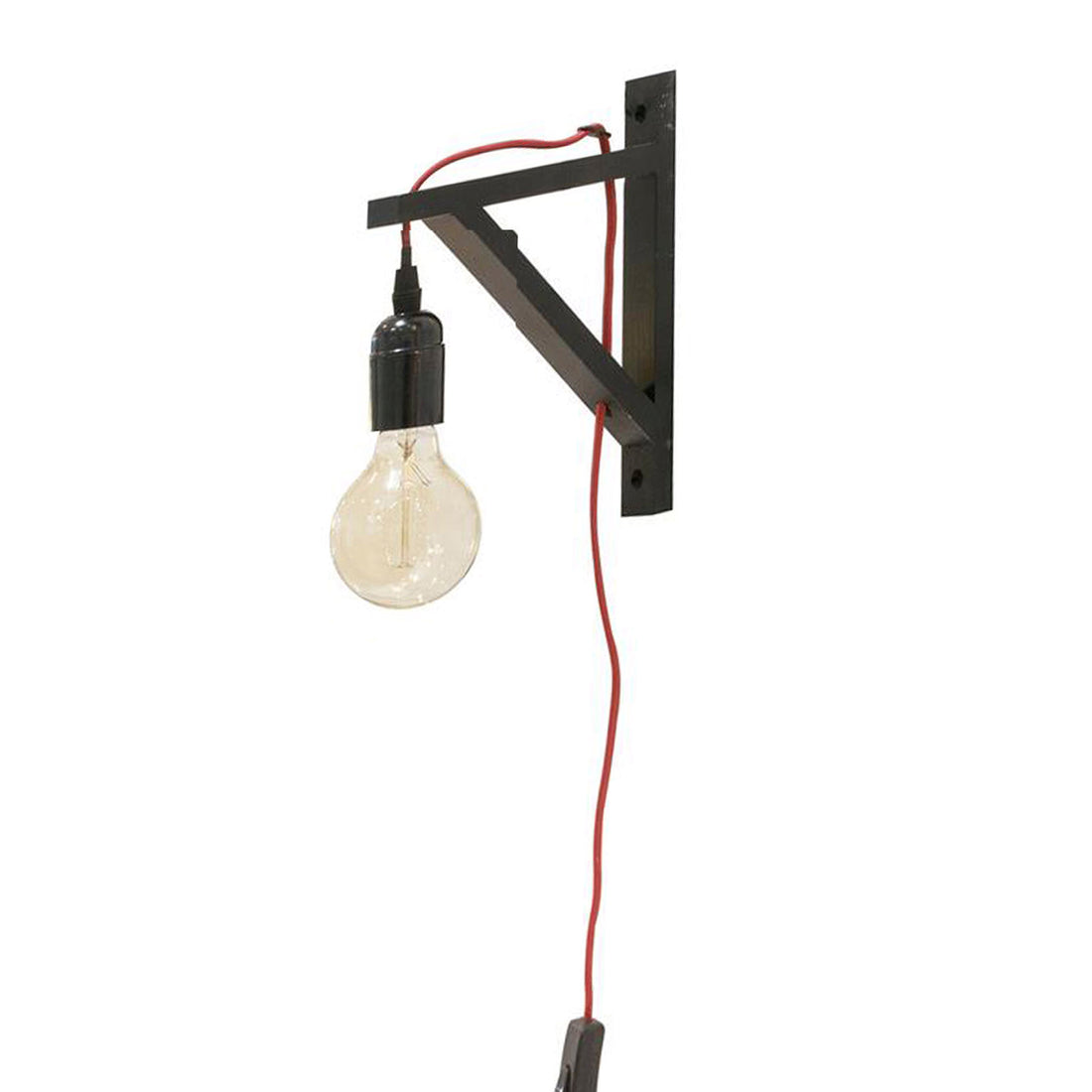 Aplique de Parede em Madeira Preto com Cabo Vermelho E27