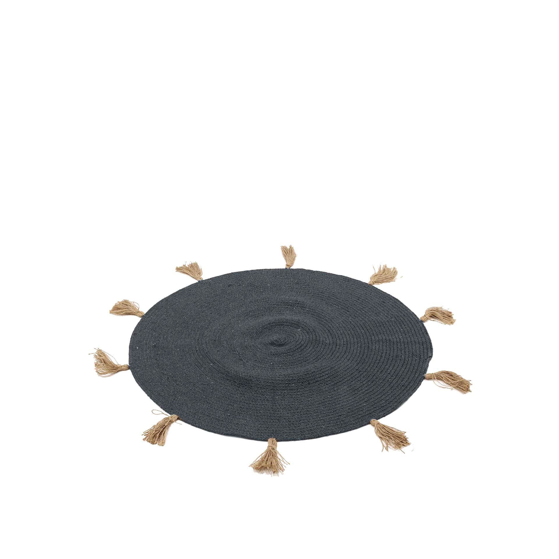 Tapete Redondo Cinza Borda Pompom Bege D90 cm