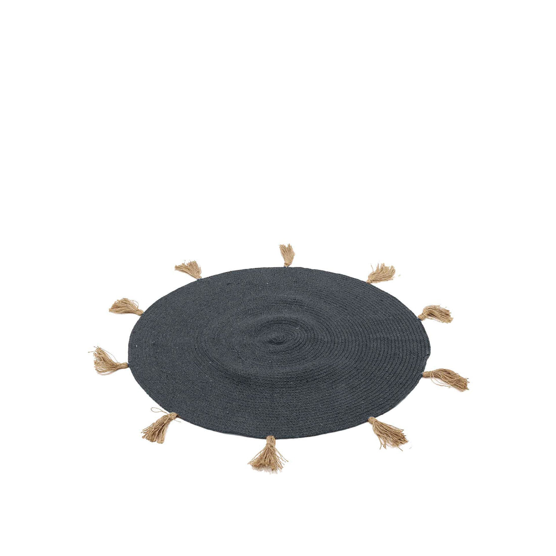 Tapete Redondo Cinza Borda Pompom Bege D90 cm