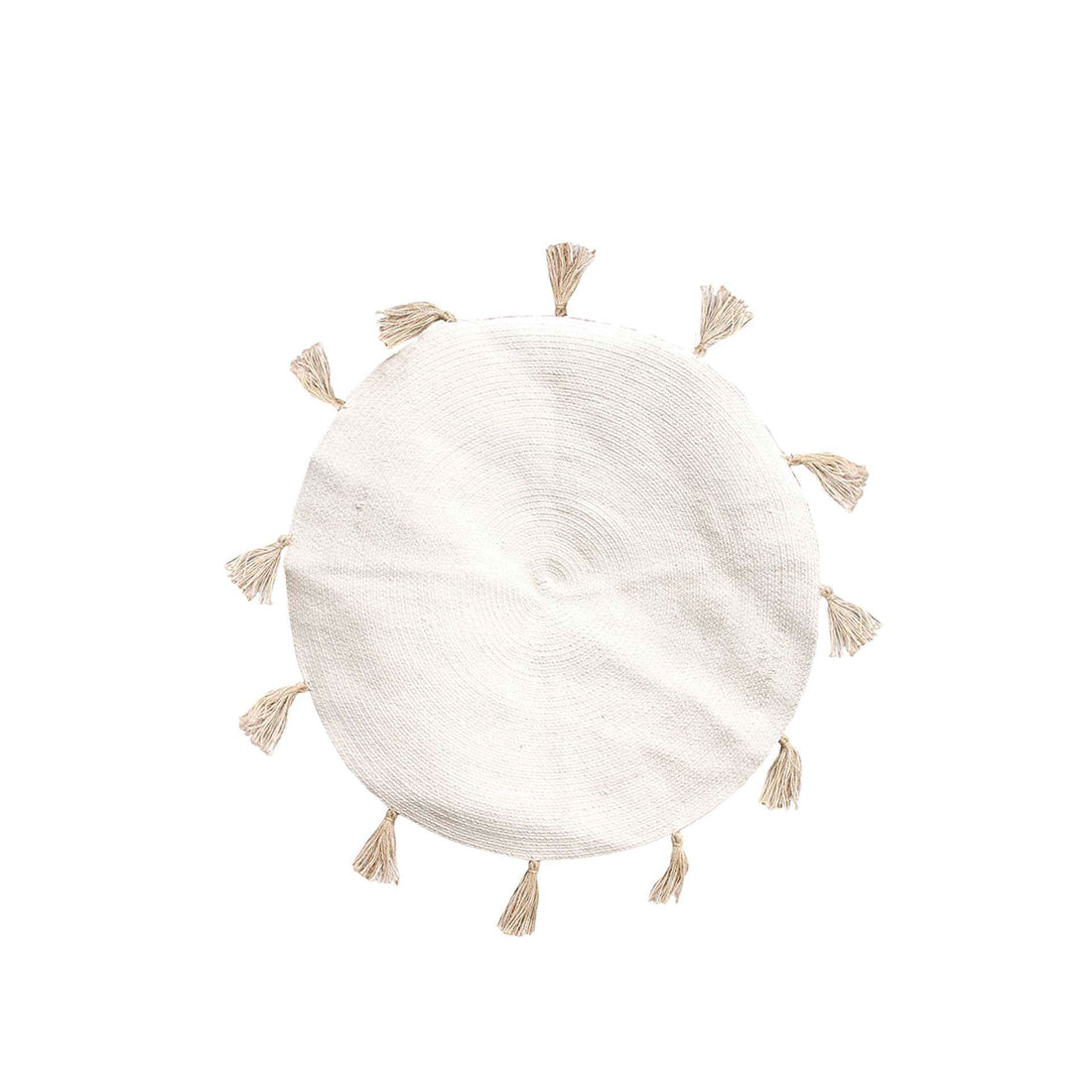 Tapete Redondo Bege Borda Pompom D90 cm