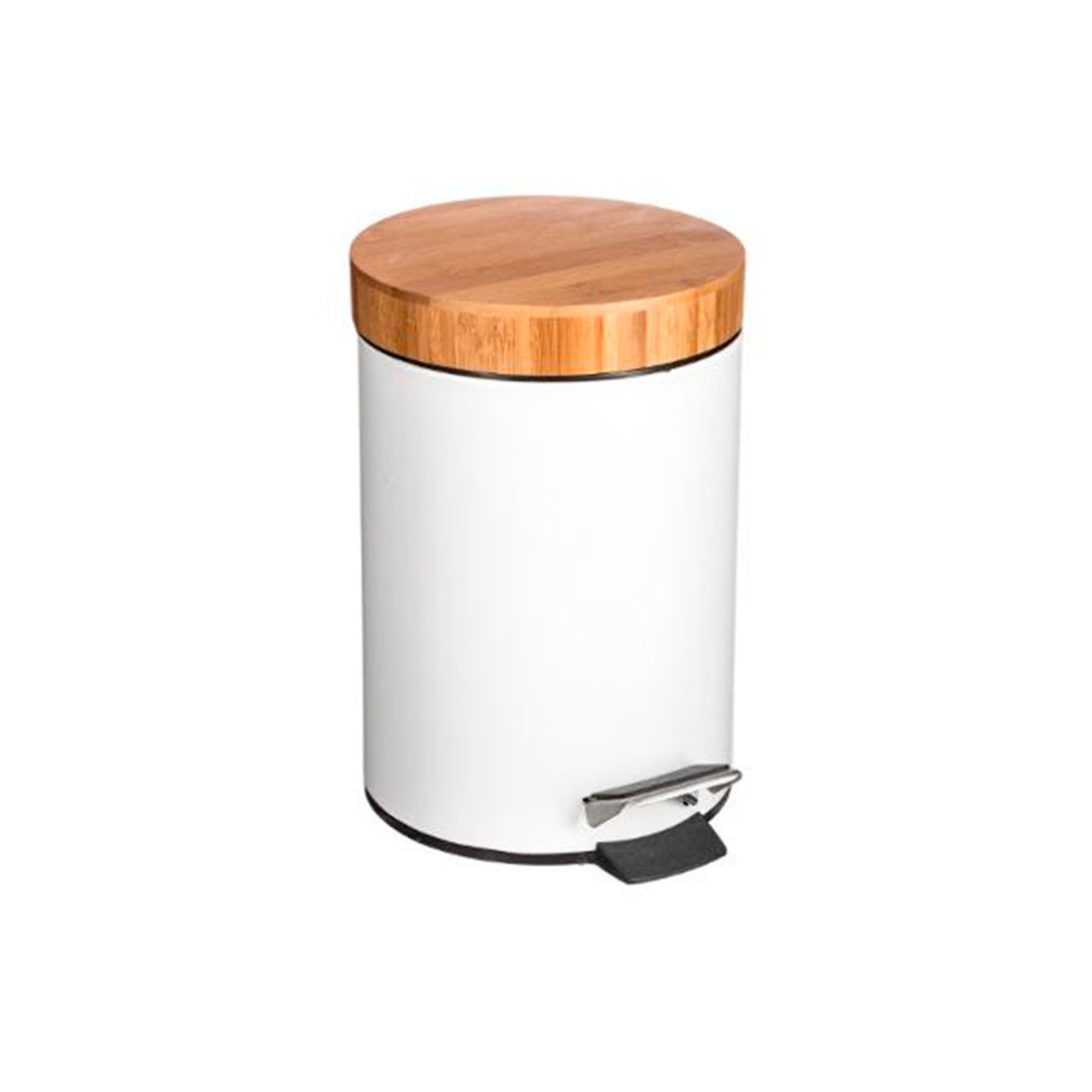 Balde do Lixo com Pedal Metal Branco/Bambu 3 L