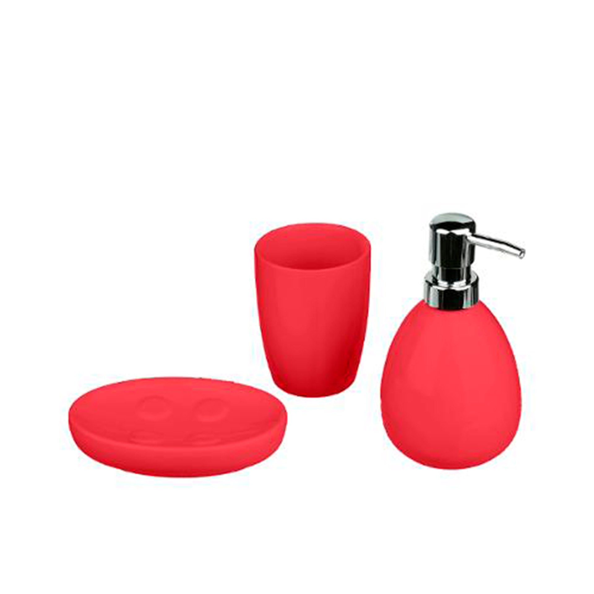 Set 3 Accesorios Inodoro Cerámica Rojo