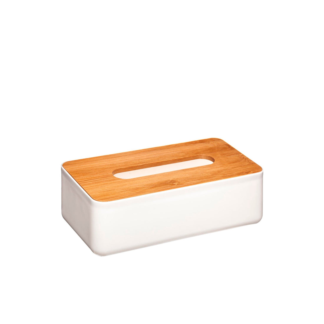 Caixa para Lenços Branca com Tampa em Bambu