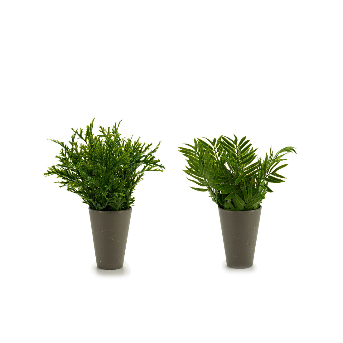 Florero Gris con Amplias Hojas Artificiales