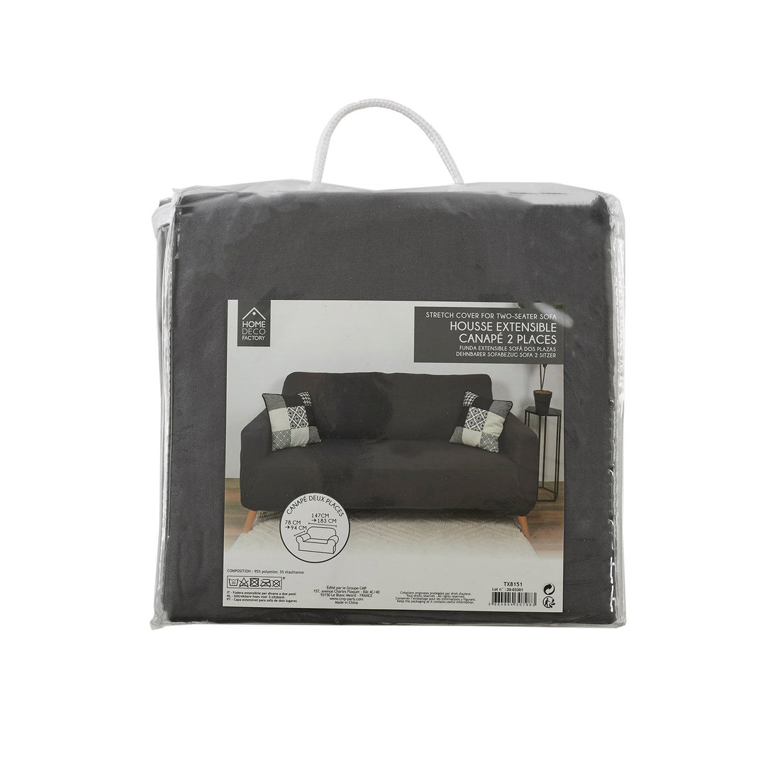 Funda Sofá 2 Plazas Extensible Gris