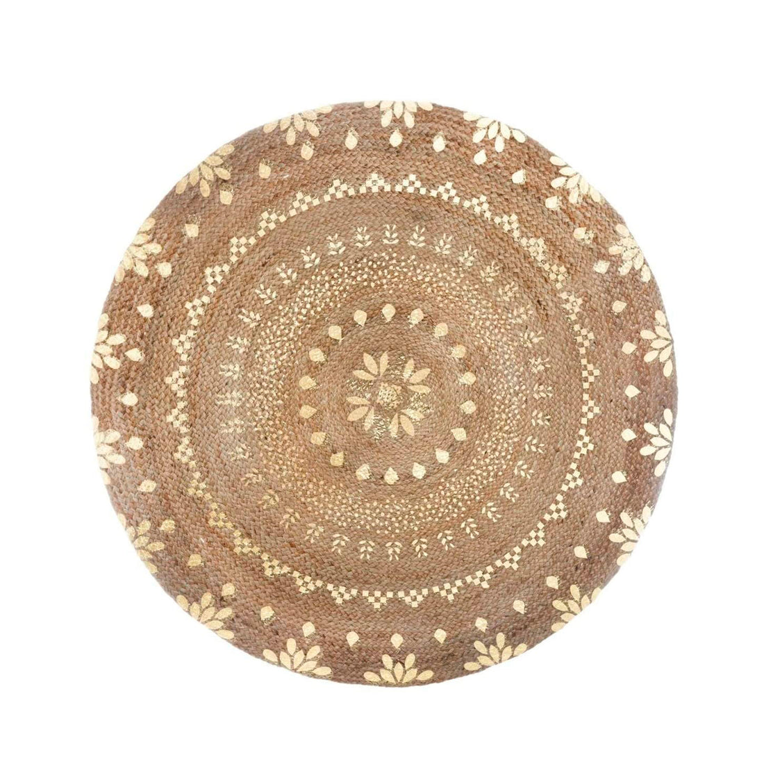 Tapete Redondo Juta Bege e Dourado