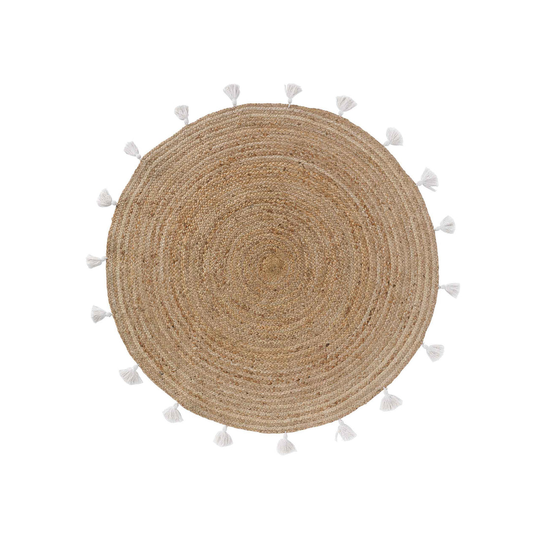 Tapete Redondo Juta Liso Shira com Pompom Branco 120 cm