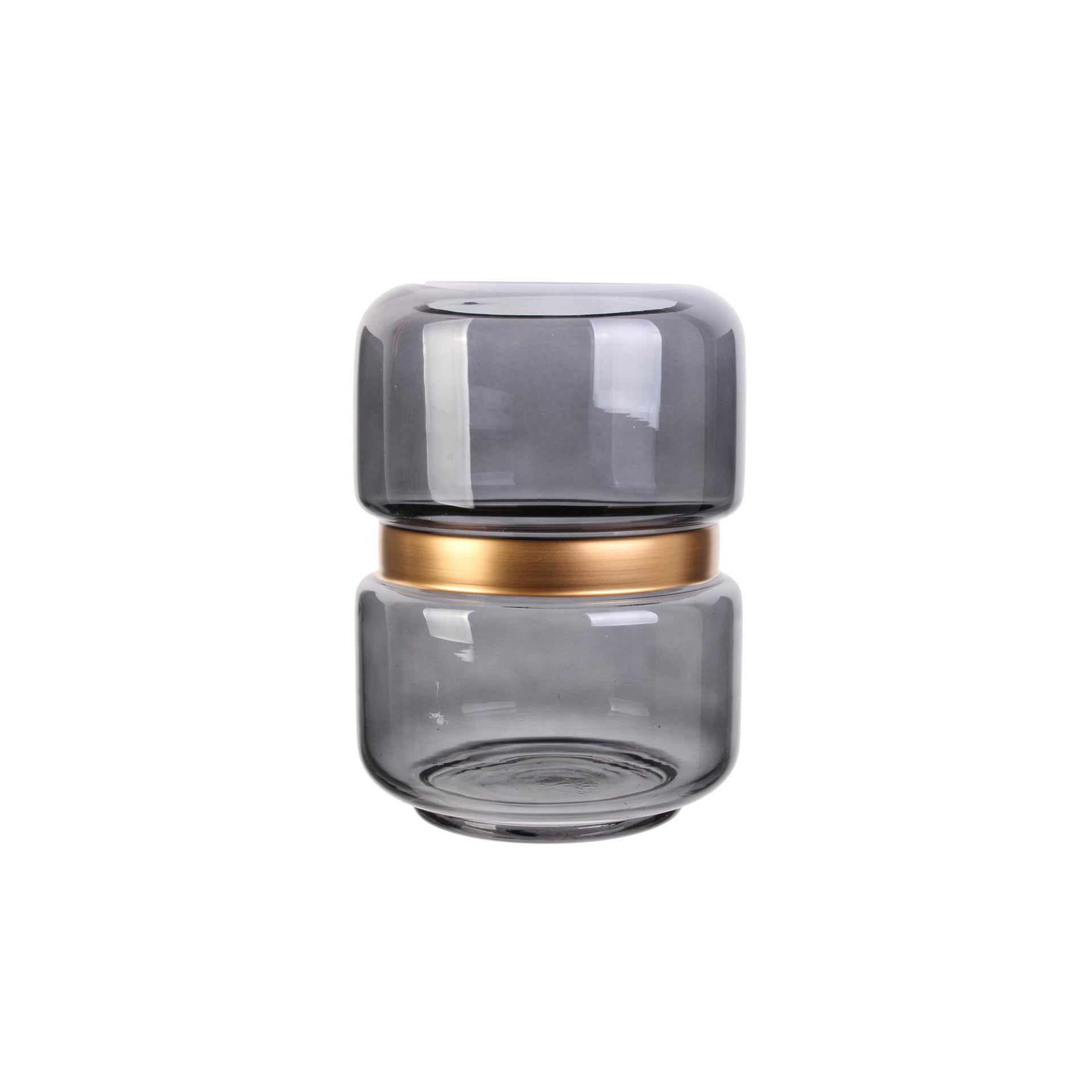 Jarra Vidro Fumado Cinza Aro Dourado Filea 20,5 cm