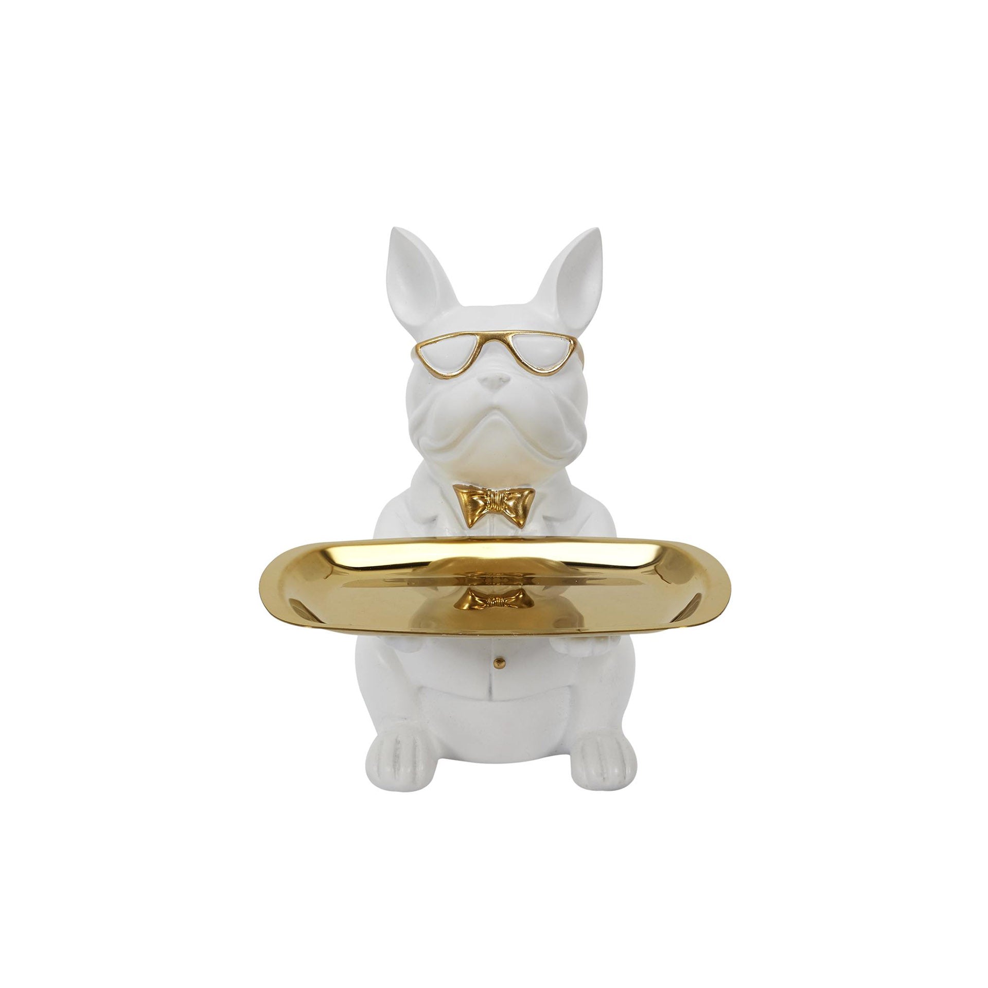 Despeja Bolsos Figura Cão Branco/Dourado 21 cm