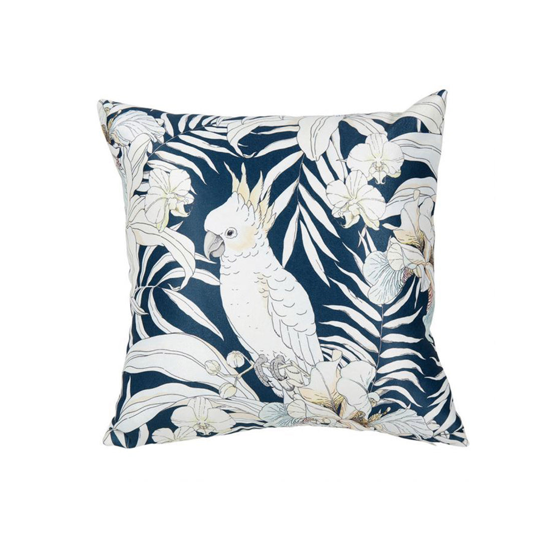 Capa de Almofada Decorativa Quadrada Branca e Azul Tropical