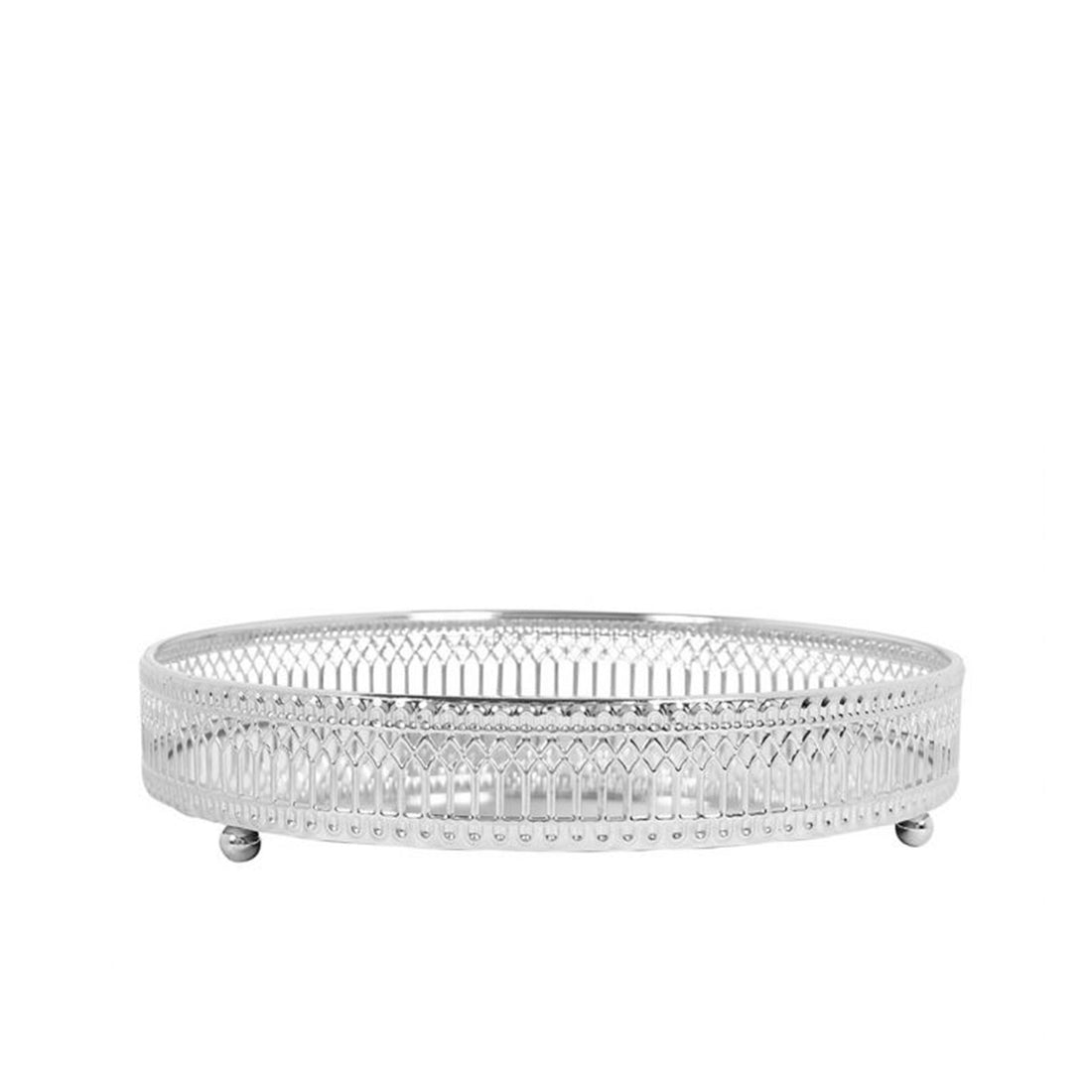 Bandeja Redonda Prateada com Fundo Espelho