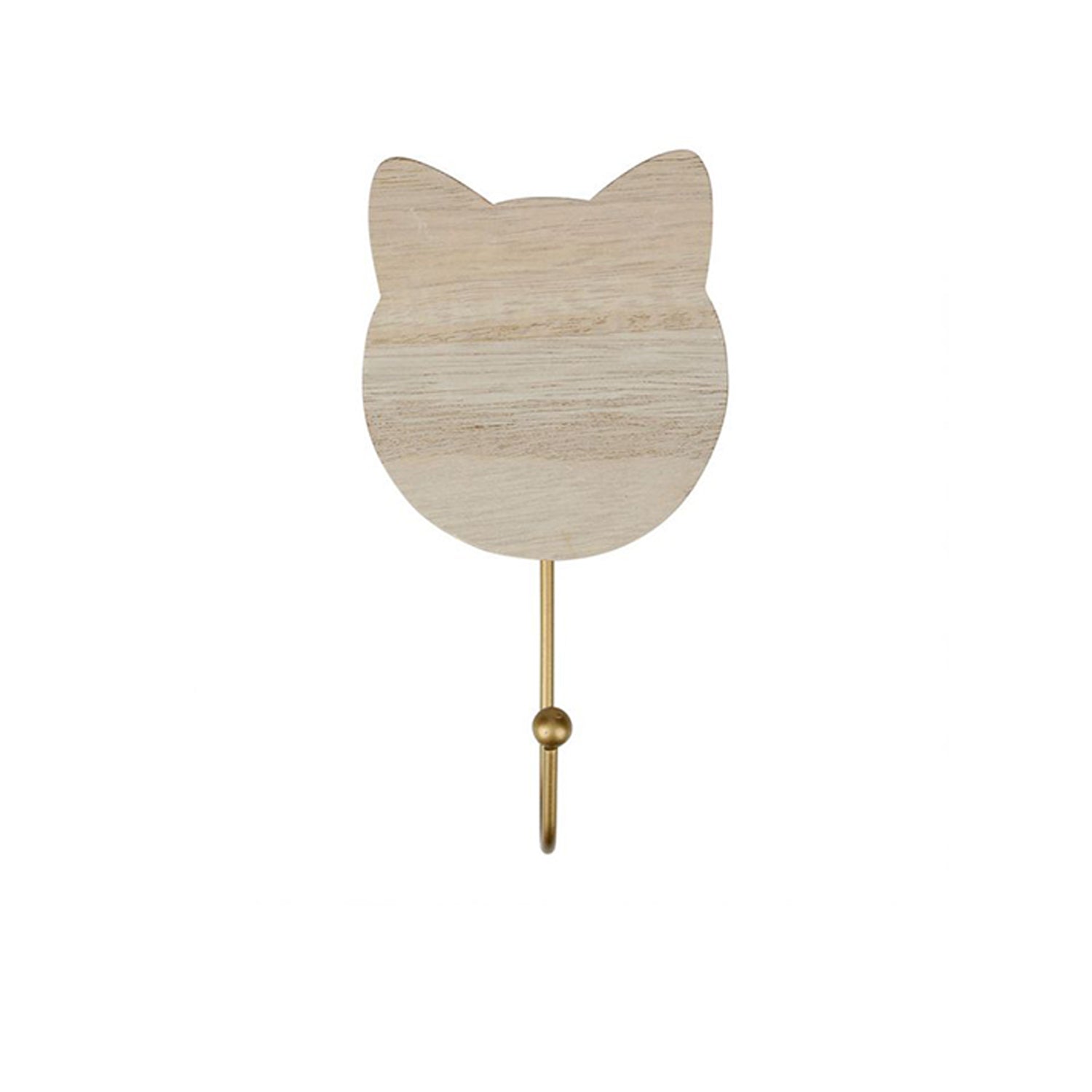 Gancho de Parede Infantil Madeira Natural Gato