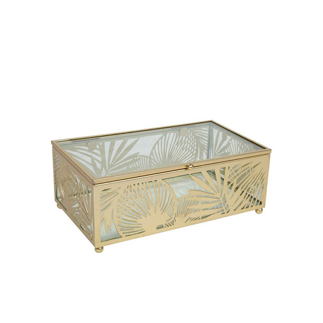 Caixa Guarda-Jóias Vidro e Metal "Selva" Dourada