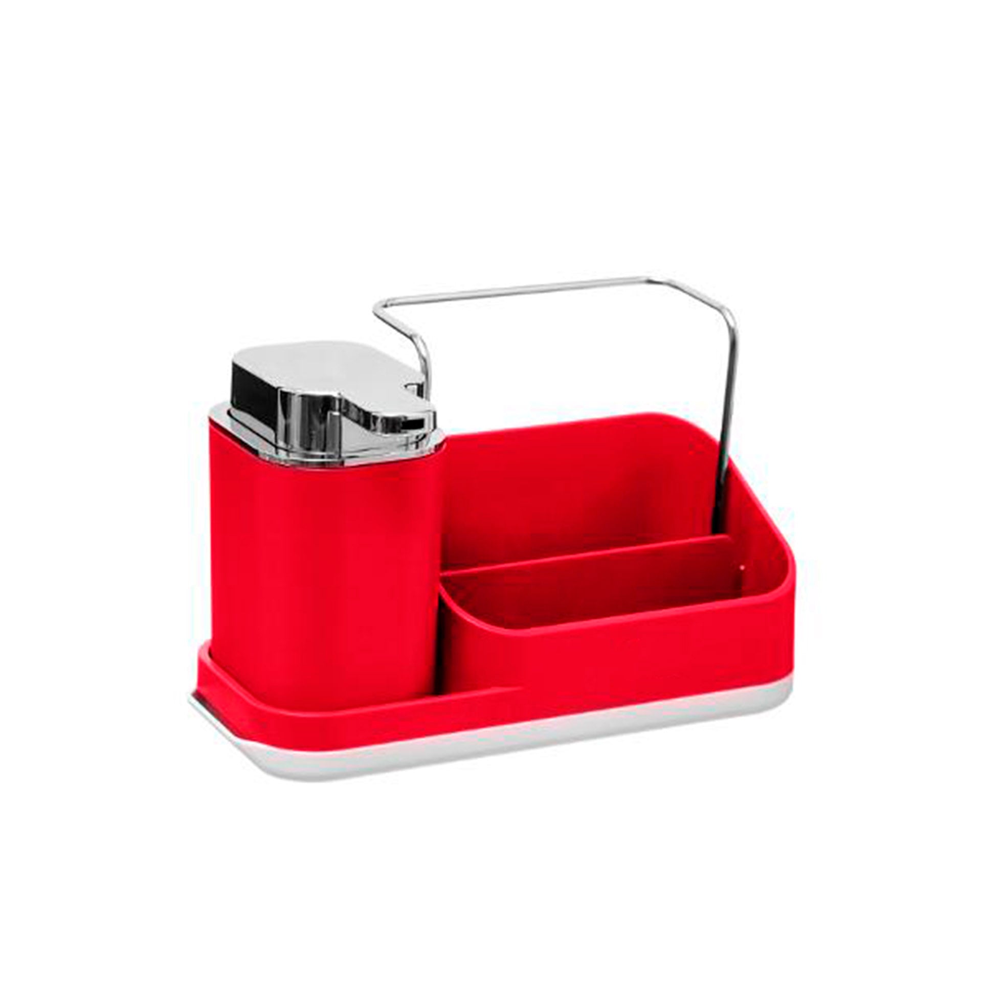 Dispensador Detergente Louça com Suporte Esfregão Vermelho