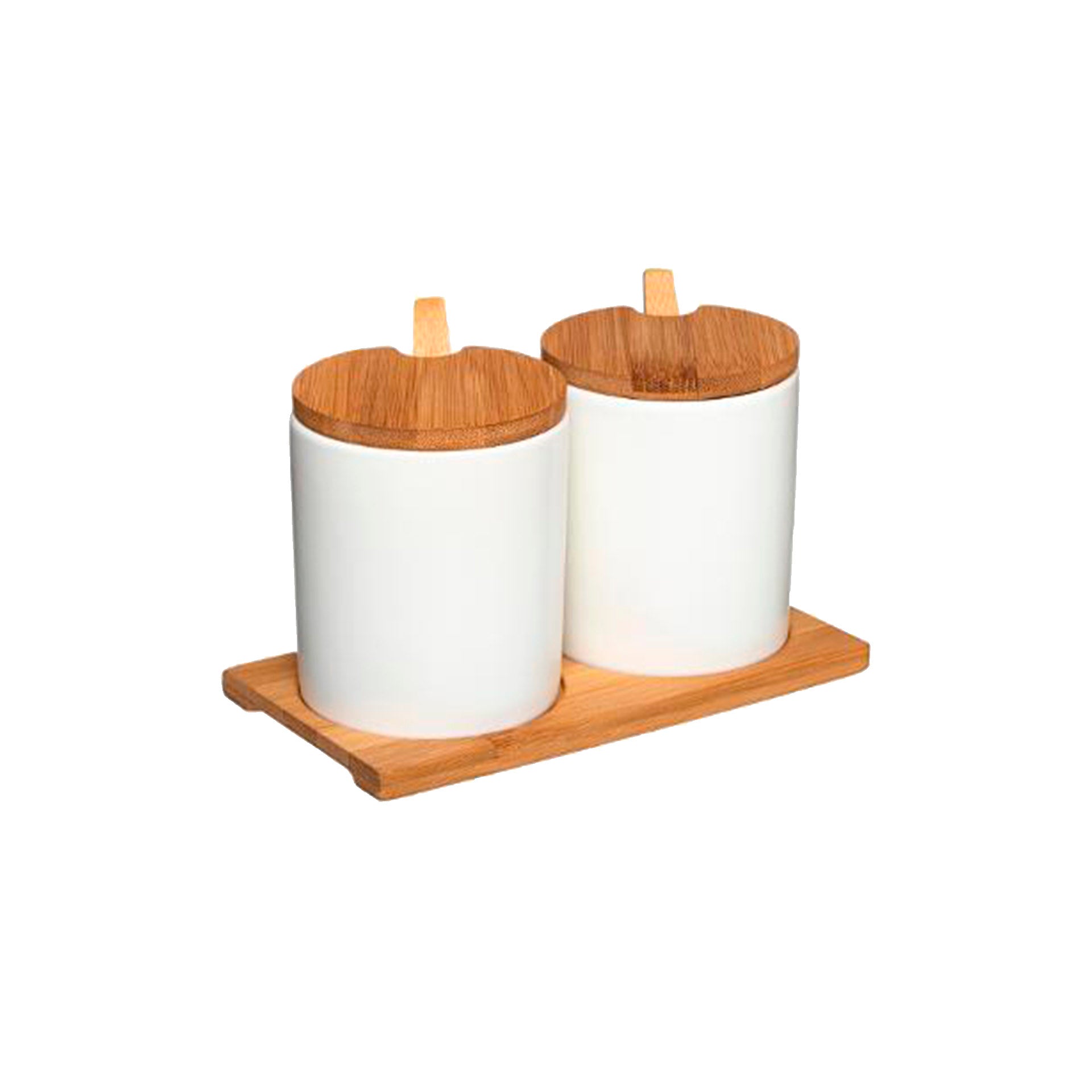Conjunto 2 Frascos Cerâmica Especiarias com Base e Colher