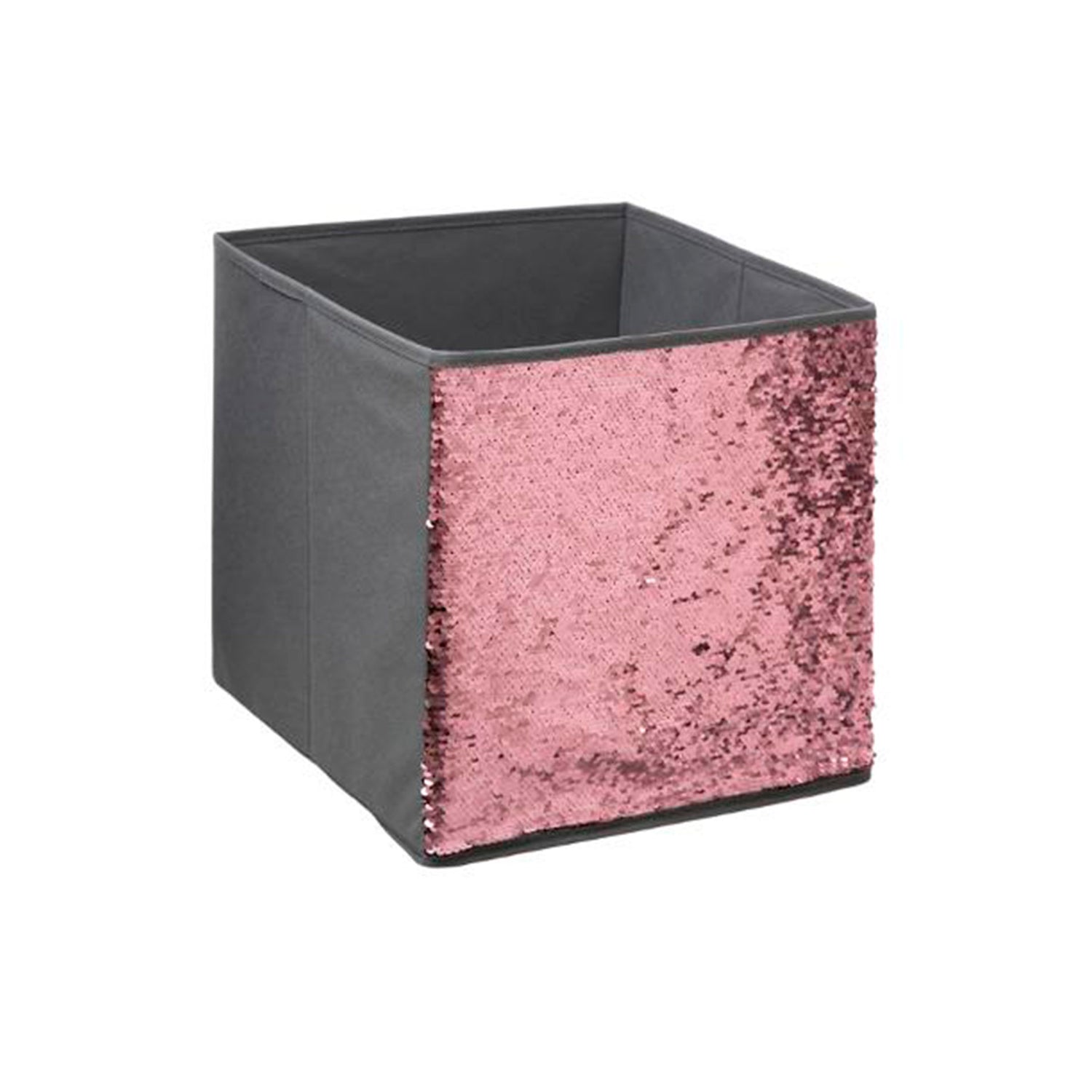 Cubo de almacenamiento de lentejuelas gris/rosa