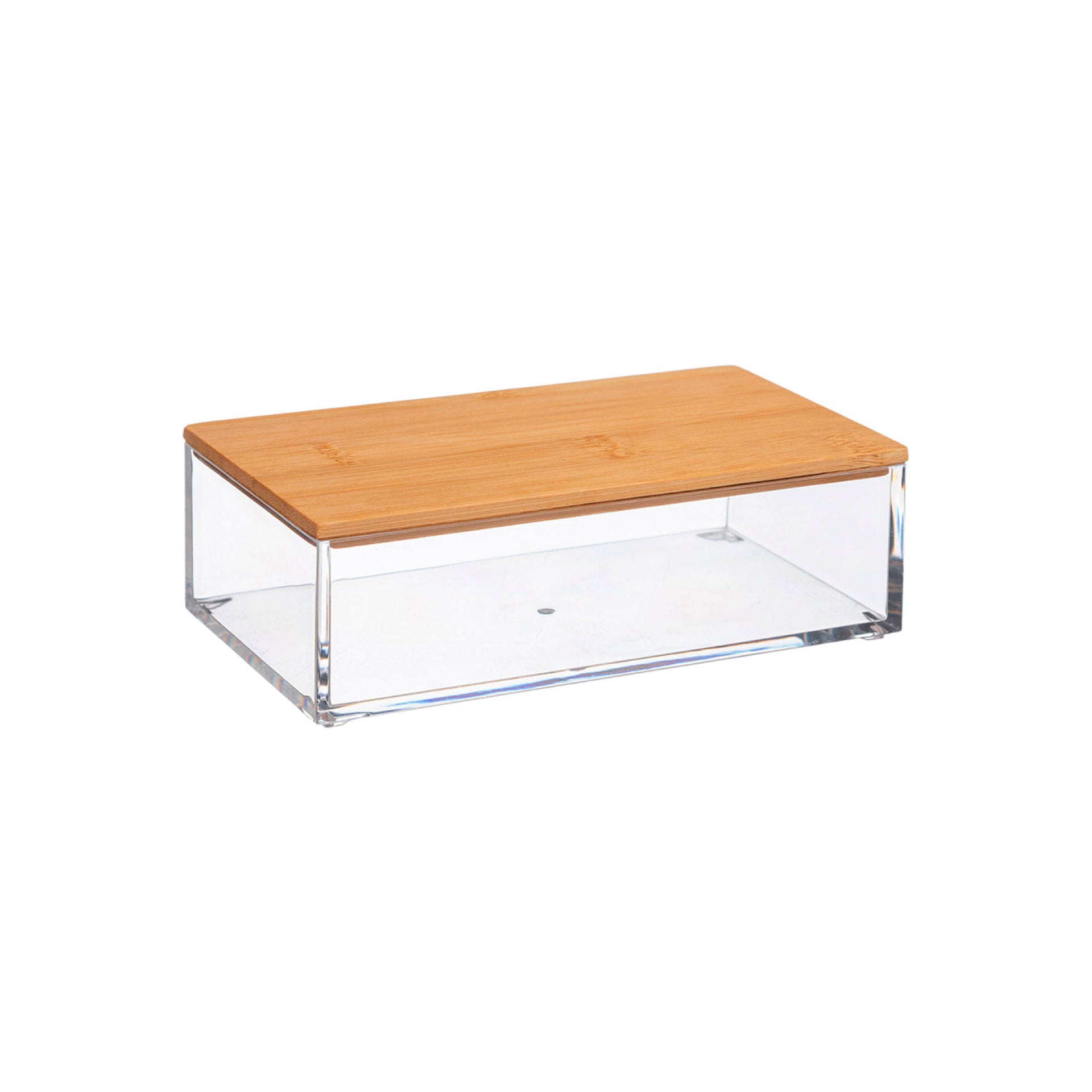 Caixa Pequena Rectangular Transparente Tampa Bambu