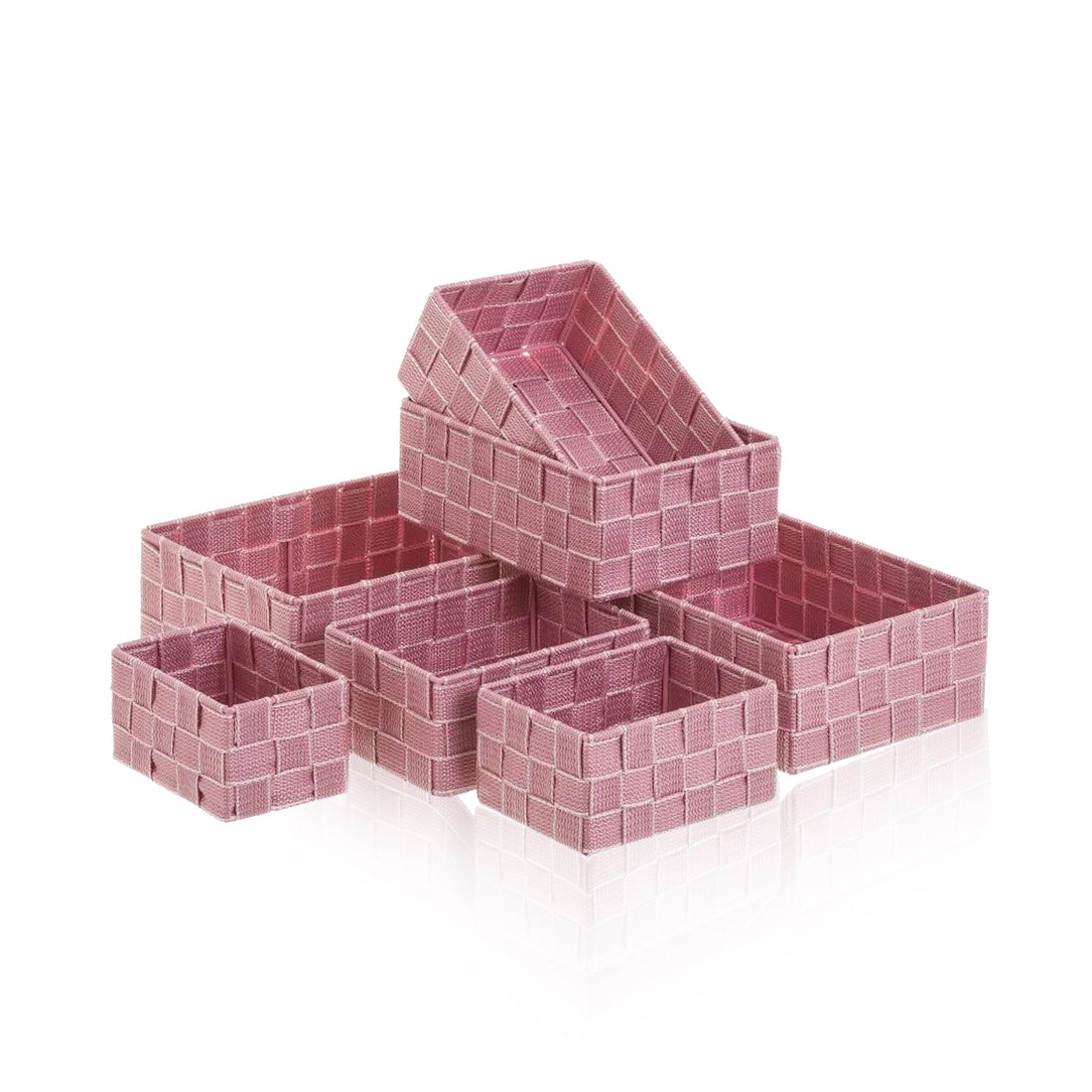 Juego de 7 cestas de almacenamiento rosa/blanco