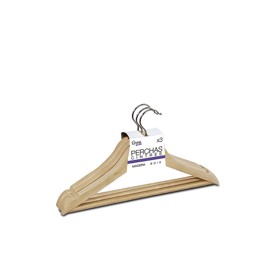 Percha de madera x3 pc