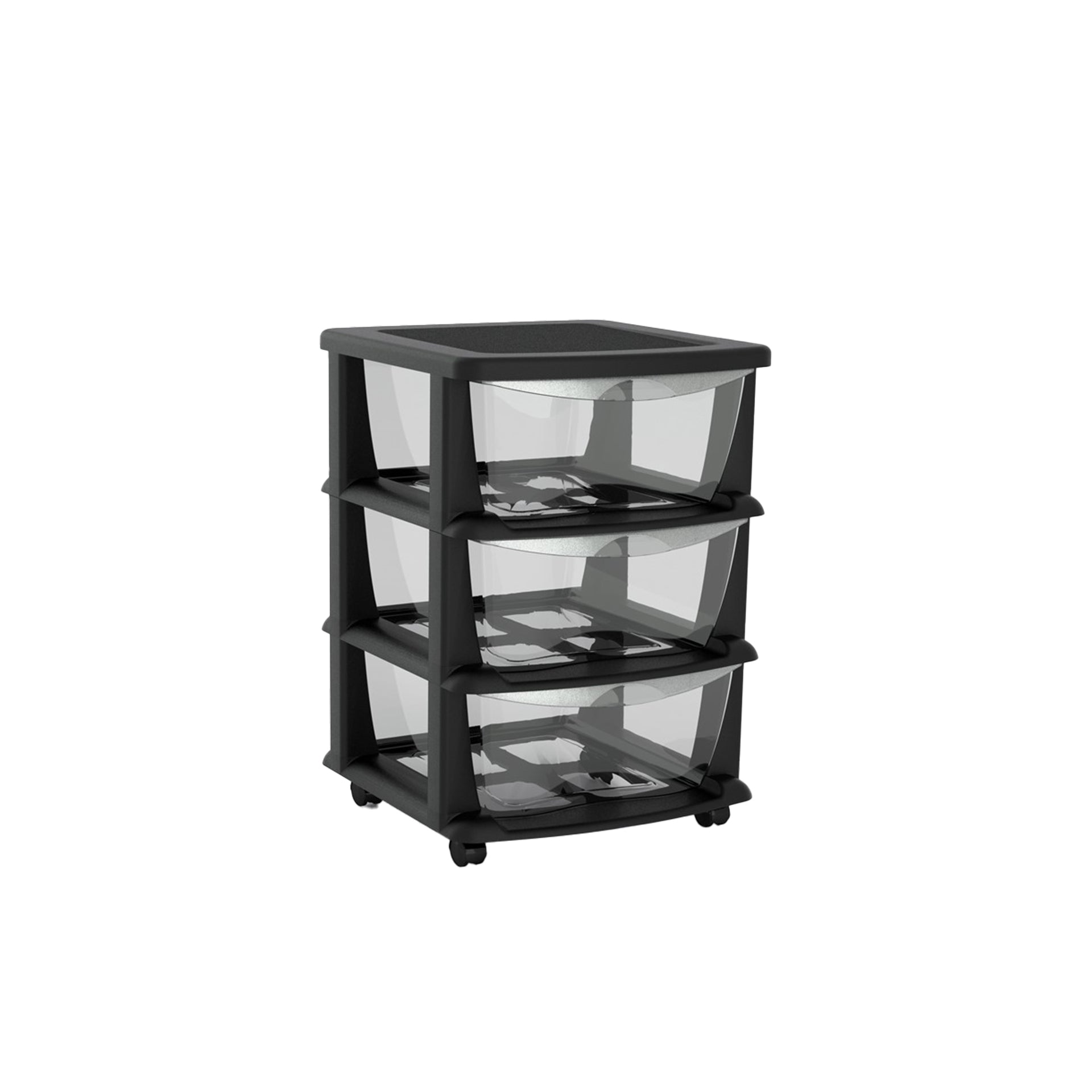 Gaveteiro Preto com Rodas e 3 Gavetas Transparentes