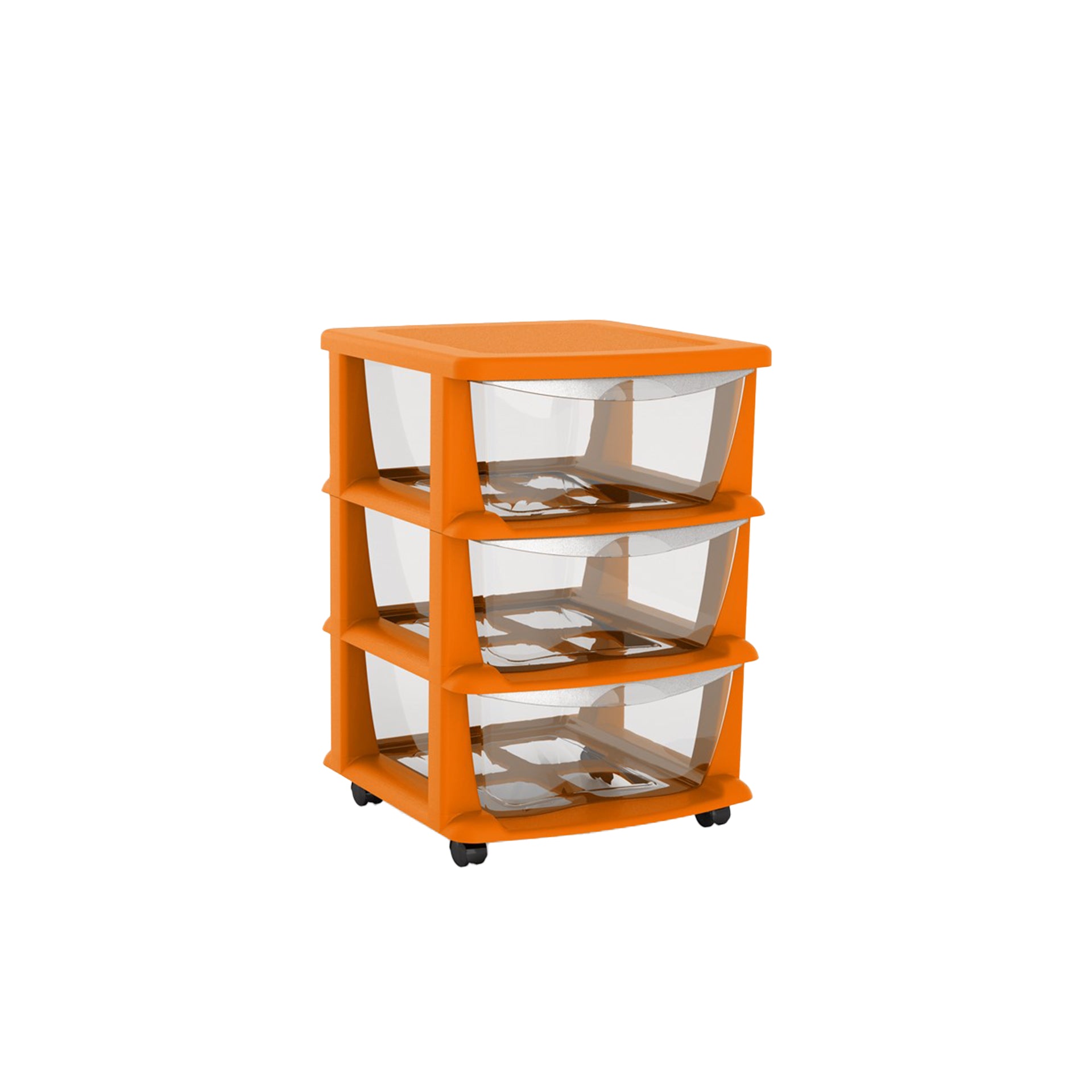 Gaveteiro Laranja com Rodas e 3 Gavetas Transparentes
