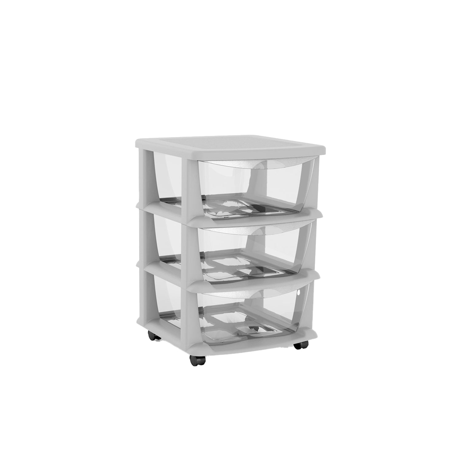 Gaveteiro Cinzento com Rodas e 3 Gavetas Transparentes