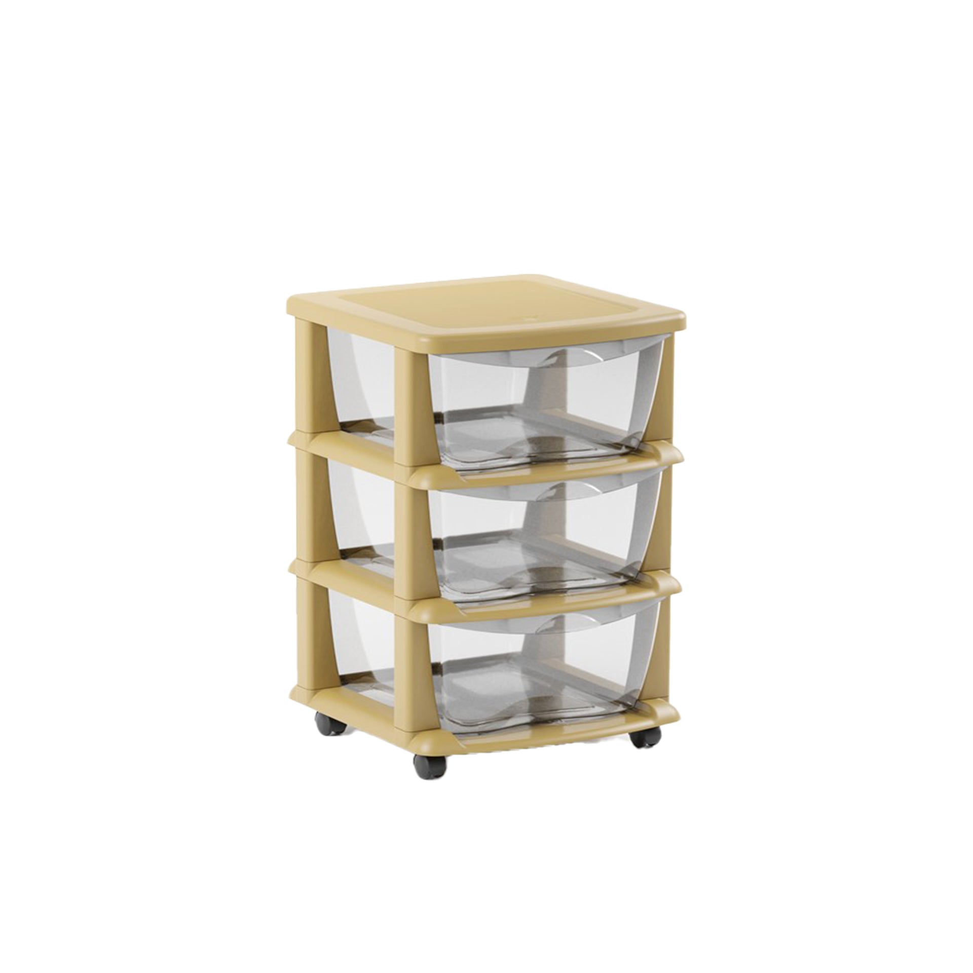 Gaveteiro Bege com Rodas e 3 Gavetas Transparentes