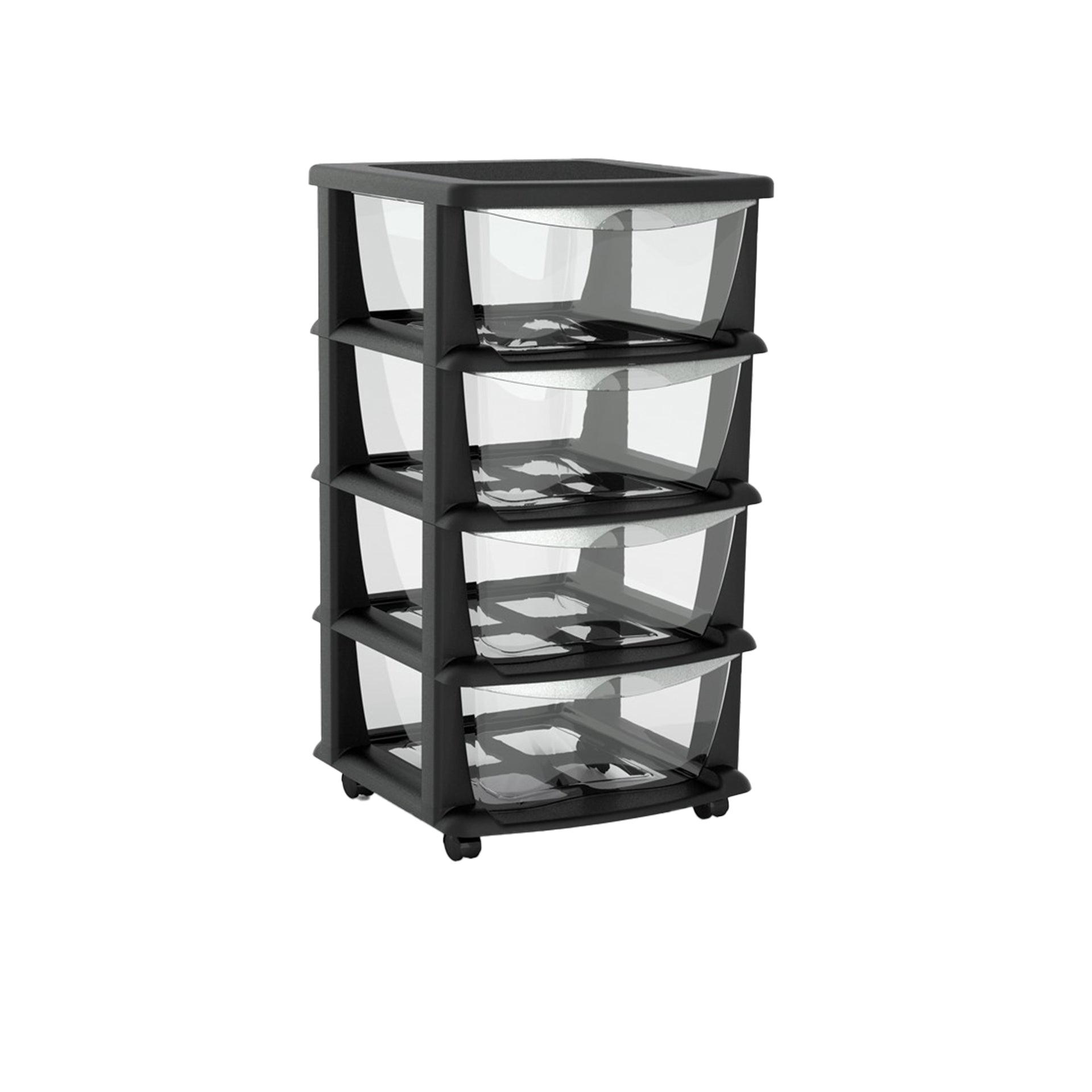 Gaveteiro Preto com Rodas e 4 Gavetas Transparentes