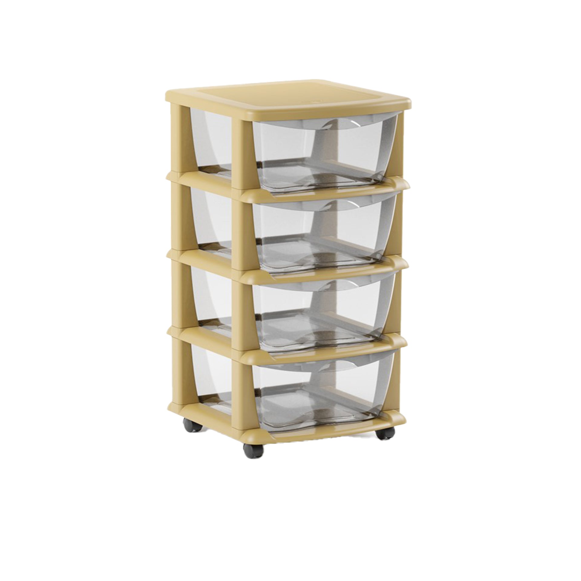 Gaveteiro Bege com Rodas e 4 Gavetas Transparentes