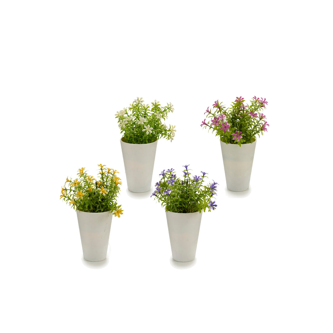 Florero Blanco con Flor Artificial 6 Pétalos