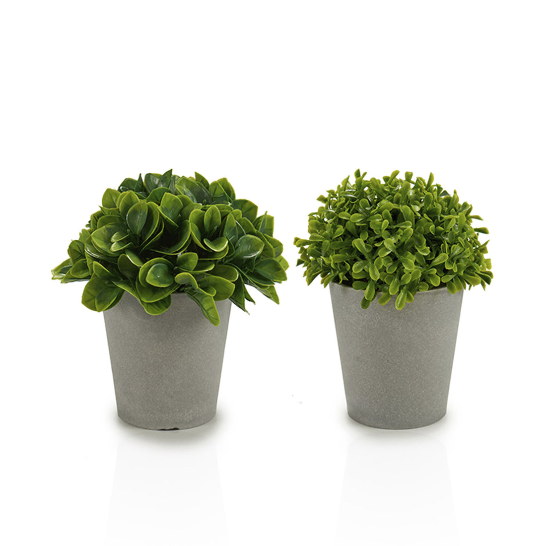 Florero Gris con Planta Artificial Hojas Cortas