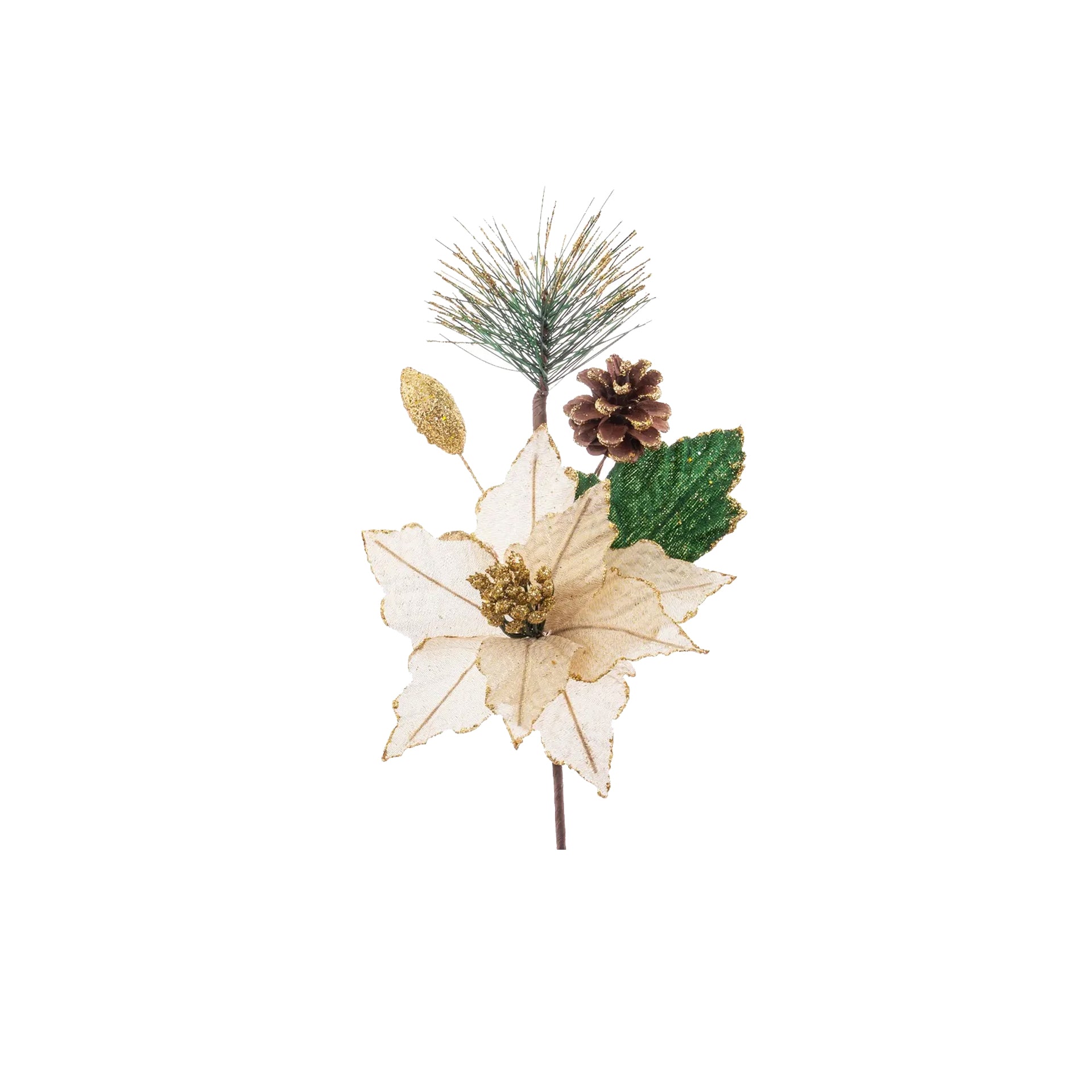 Flor Artificial Poinsetia Branca/Dourada 24 cm