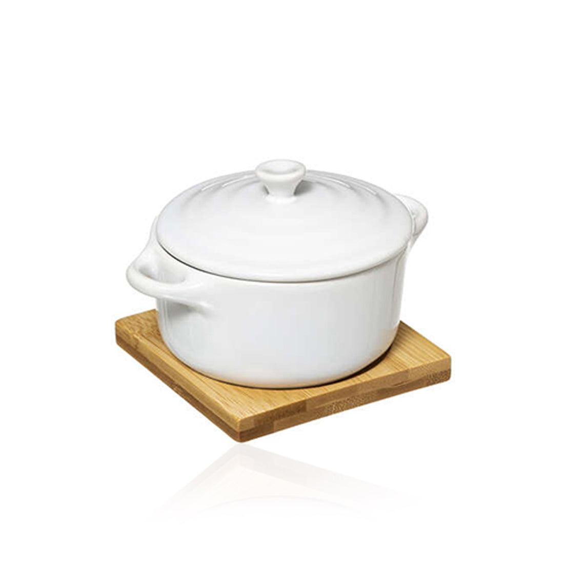 Cacerola Redonda De Cerámica Con Base De Bambú