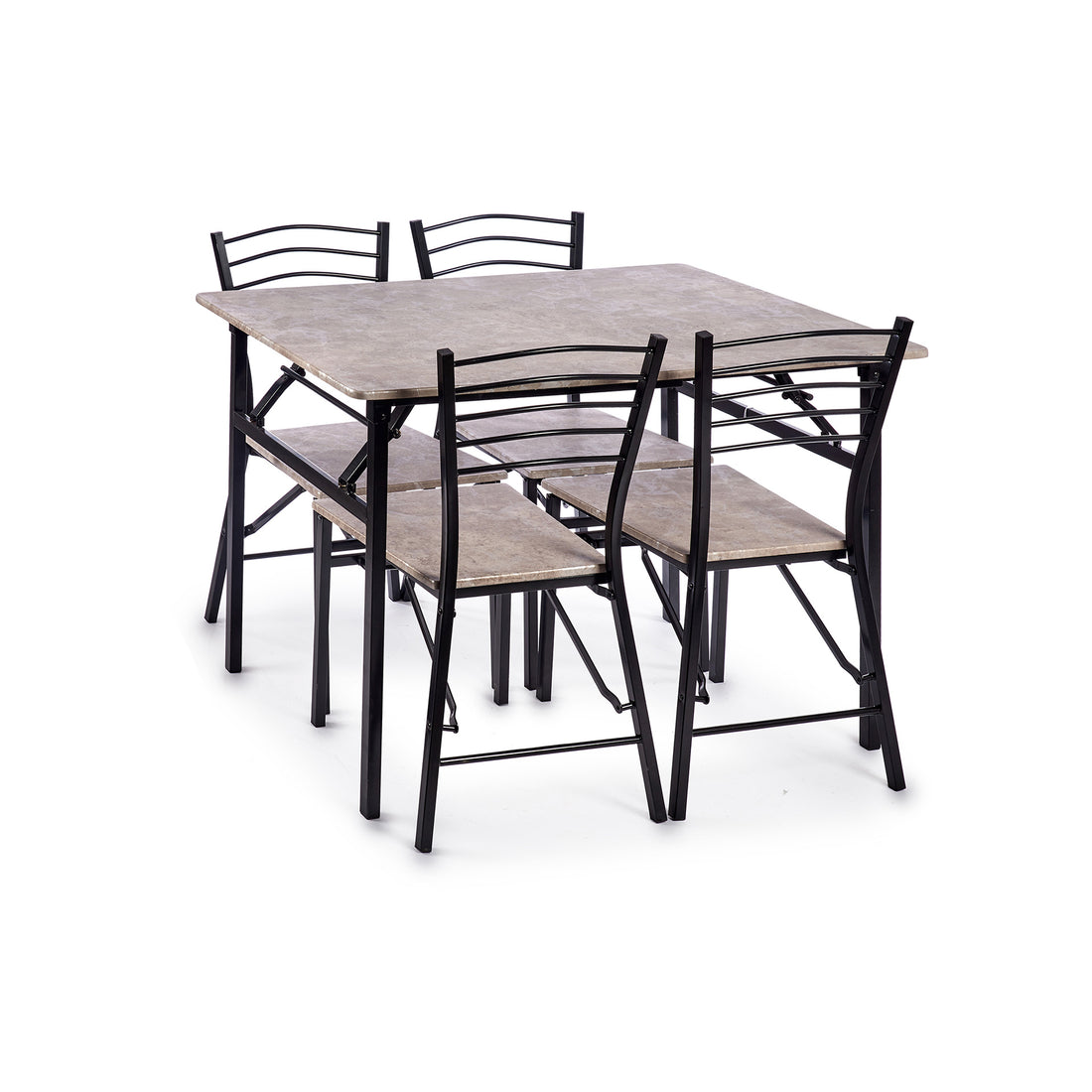 Conjunto Mesa + 4 Sillas Plegables Madera y Metal Negro
