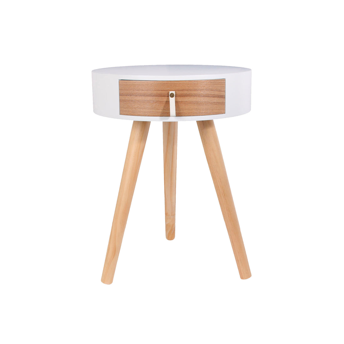 Mesa de Cabeceira Redonda 1 Gaveta Branca