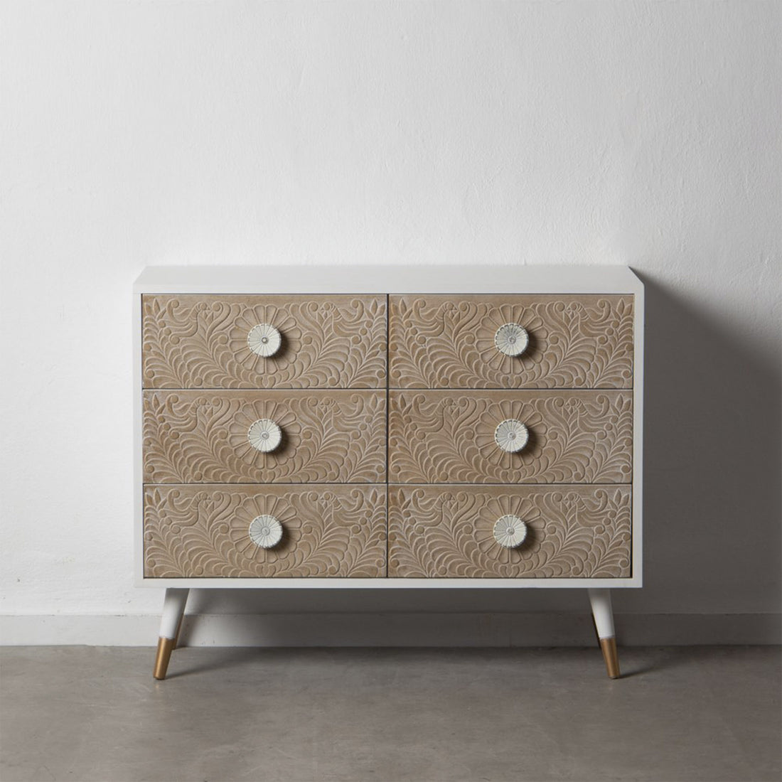 Cómoda Branco Natural com 6 Gavetas