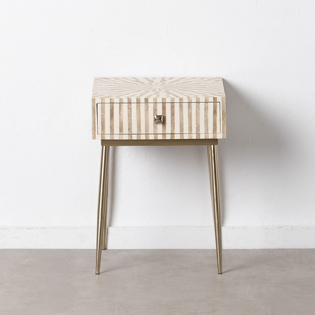 Mesa de Cabeceira Resina Bege e Dourado