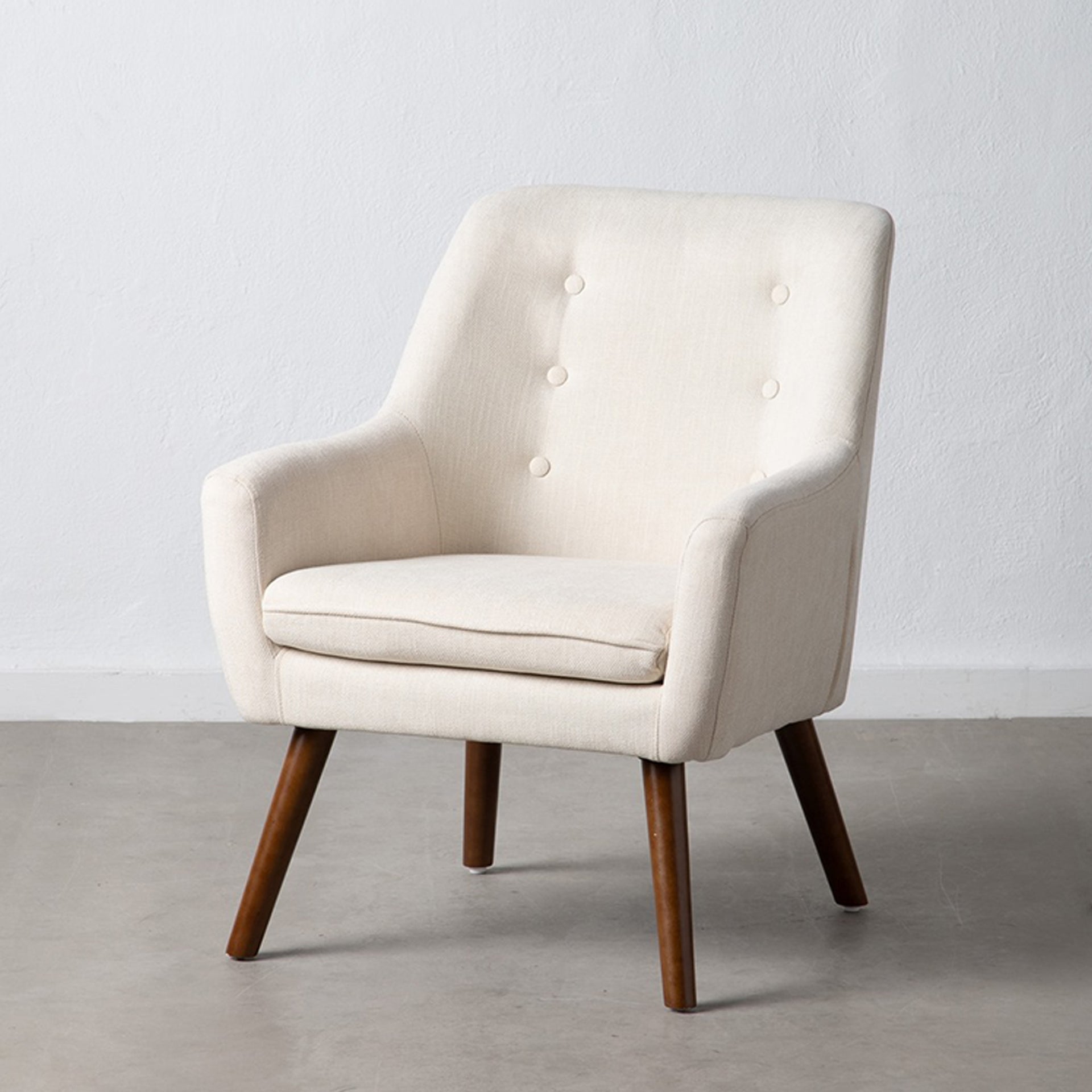 Poltrona Tecido Creme e Estrutura Madeira