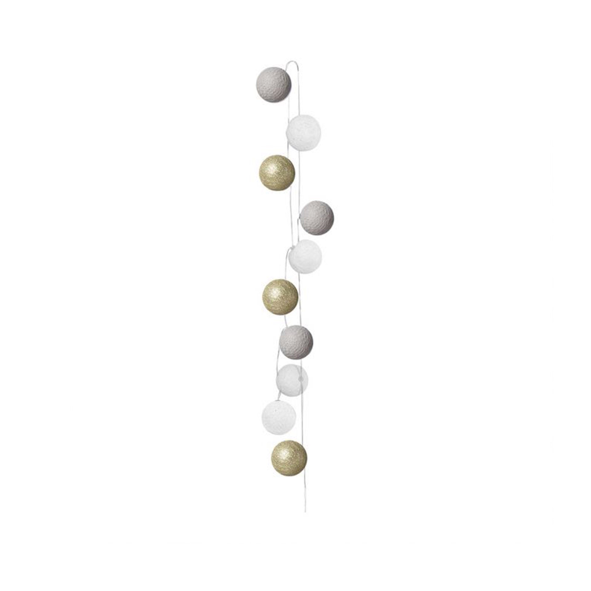 Grinalda 10 Bolas LED Branco/Cinza/Dourado