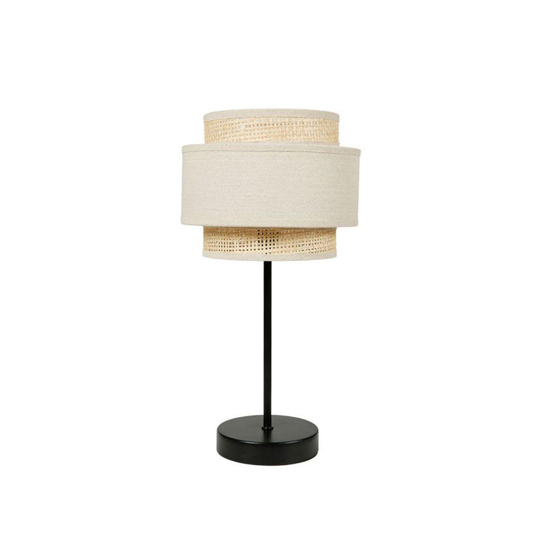 Candeeiro de Mesa Pé Metal e Abajur em Papel/Vime