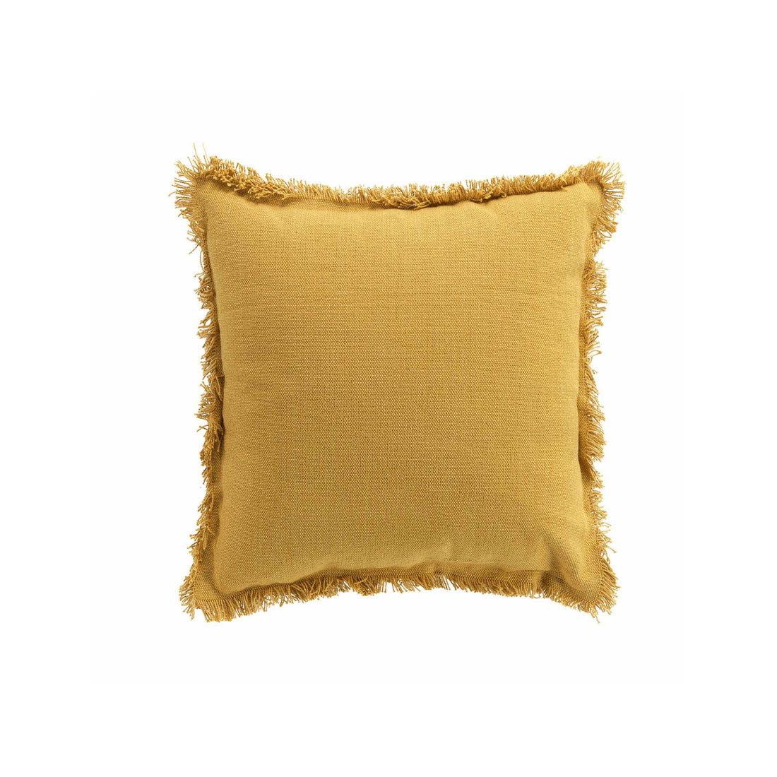 Cojín Funda Desenfundable Flecos Algodón Liso Amarillo Vanina