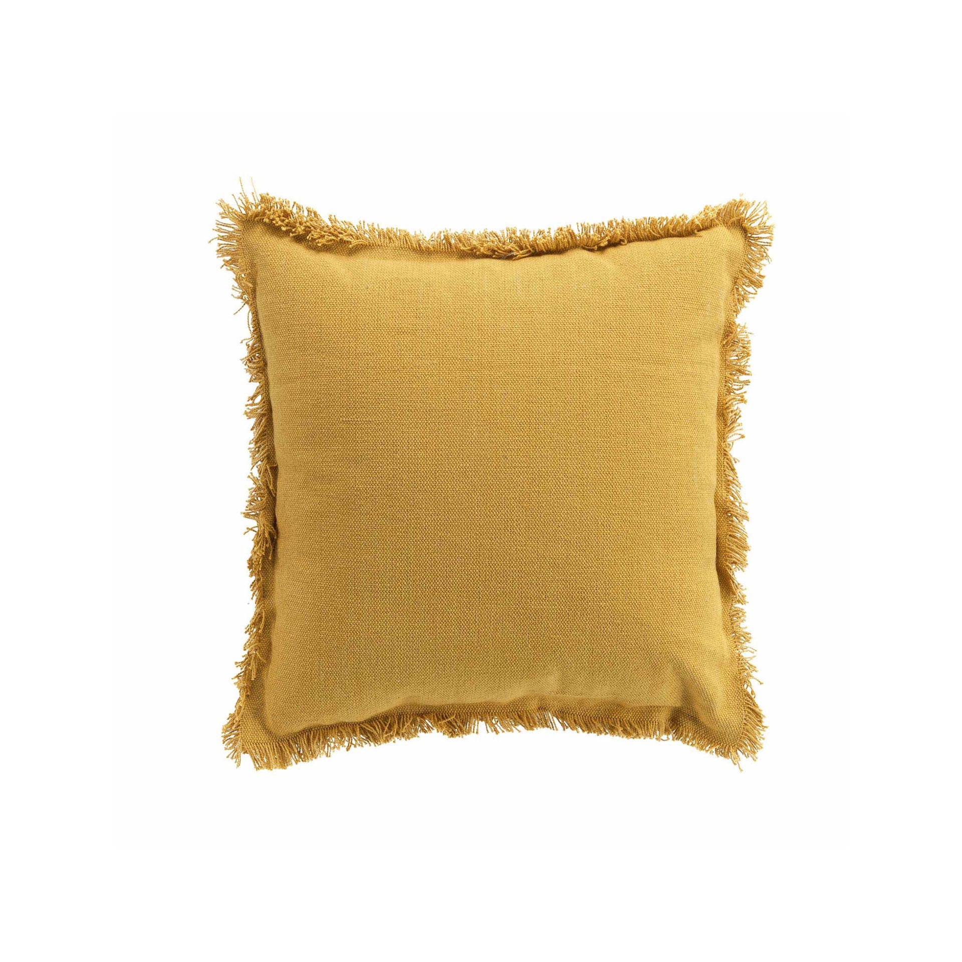 Almofada Capa Removível com Franjas Algodão Liso Vanina Amarelo