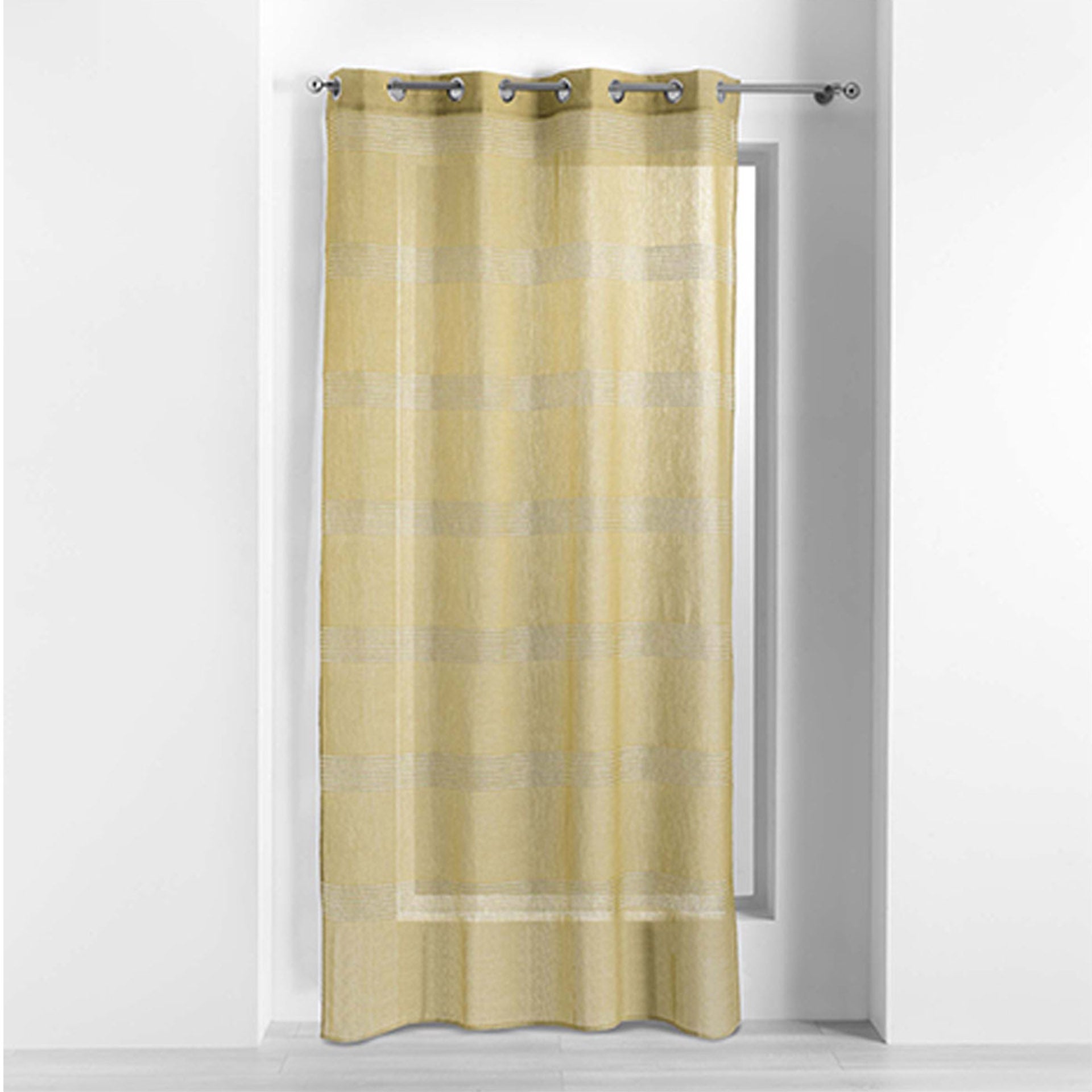 Cortina com Ilhós Voile Bordado Linear Amarelo