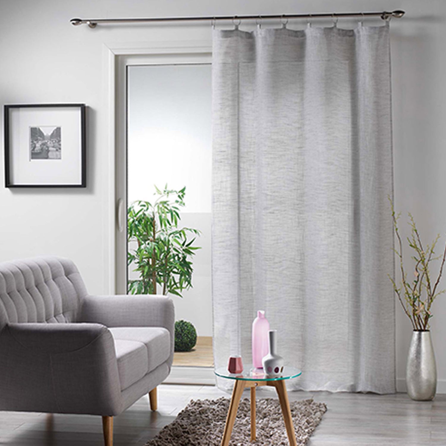 Cortina con Anillas Voile Gris Milza