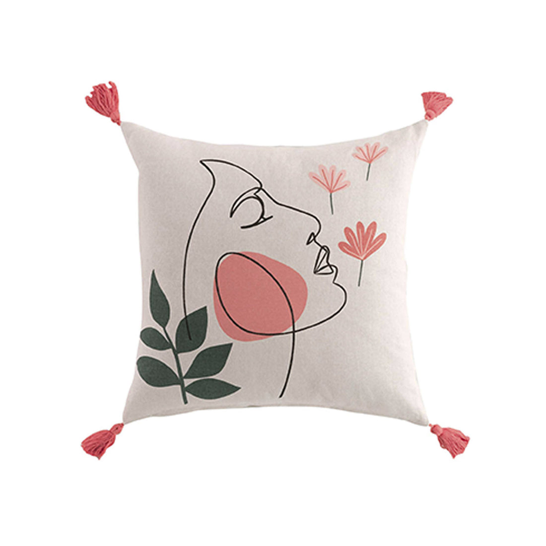 Cojín Funda Desenfundable Pompón Algodón Estampado Marisol