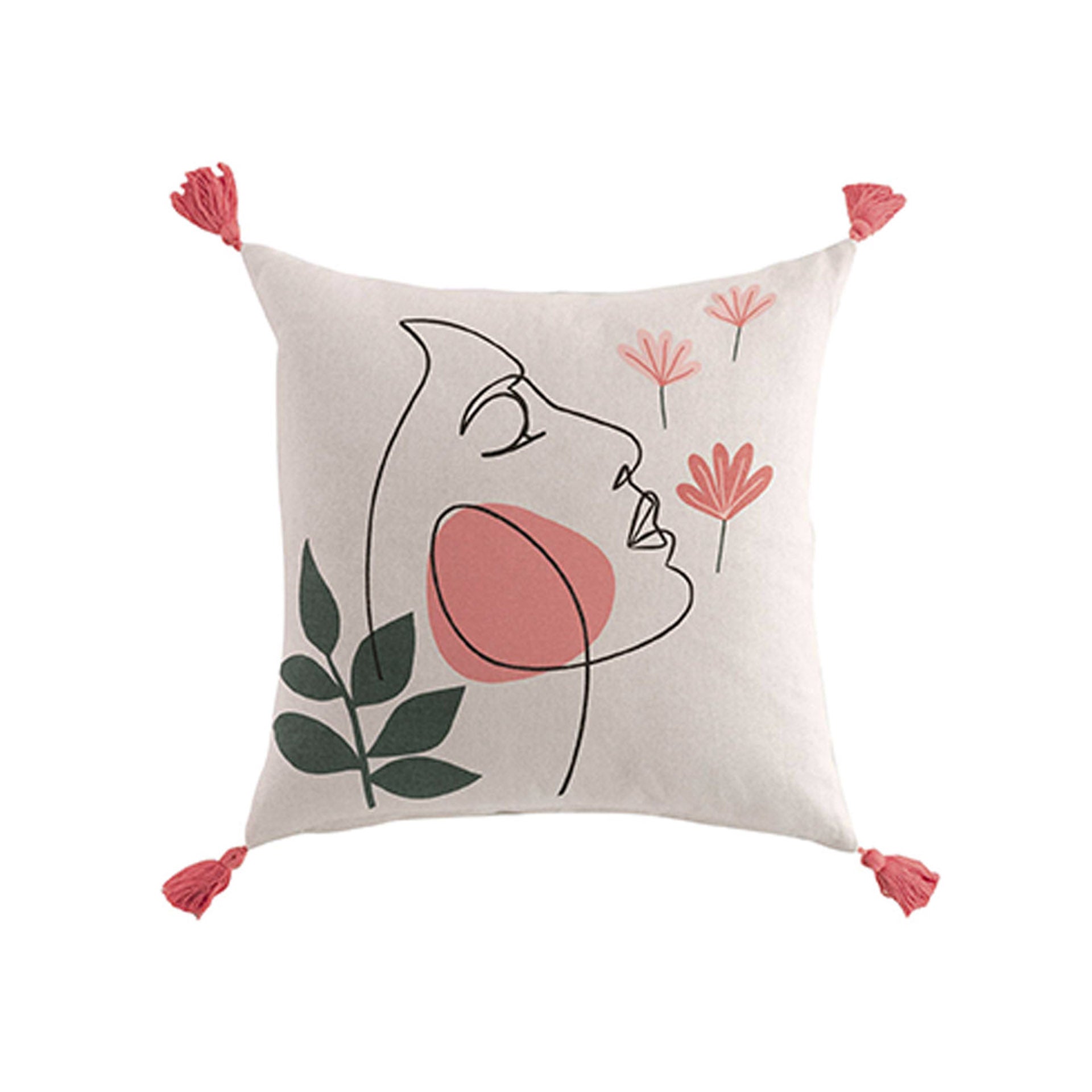 Almofada Capa Removível Pompom Algodão Estampado Marisol
