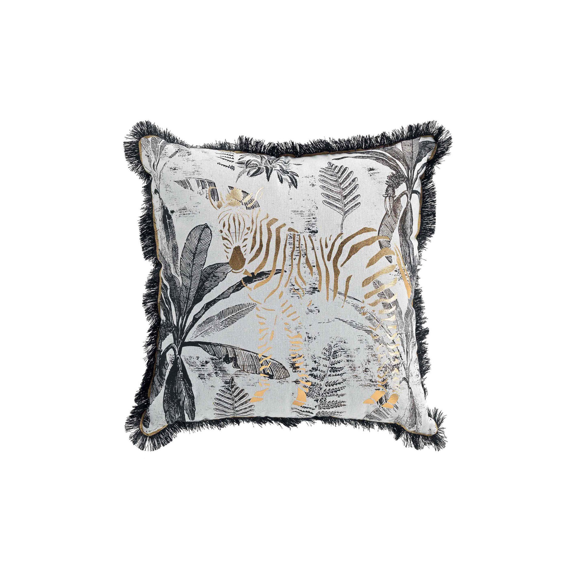 Almofada Capa Removível com Franjas Algodão Estampado Ouro Zebrion