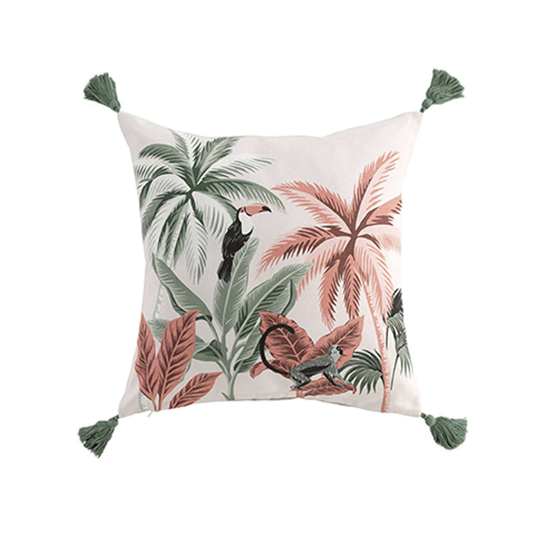 Cojín Funda Desenfundable Pompón Algodón Estampado Amigos